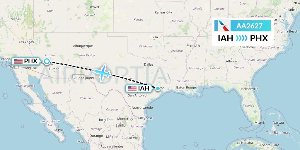 AA2627 American Airlines Flight Map: Houston to Phoenix