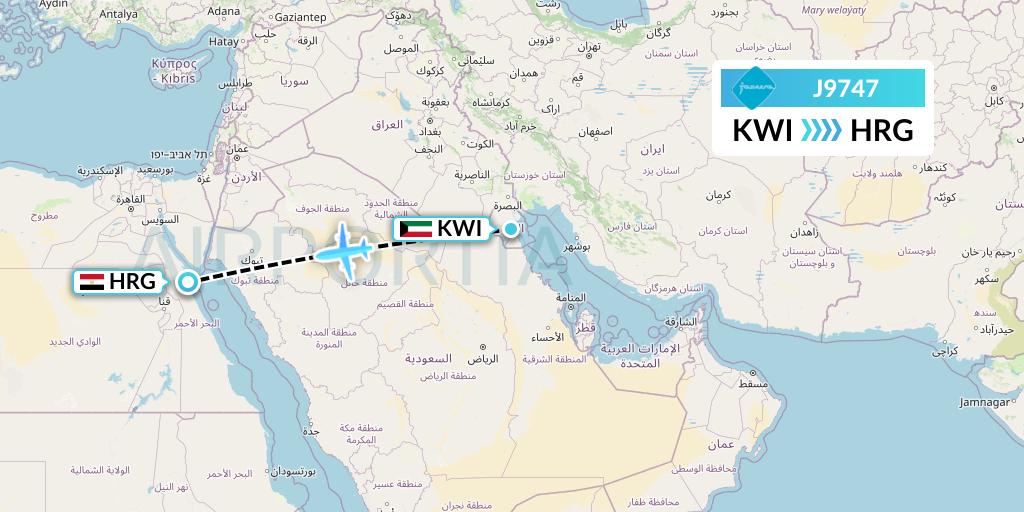 J9747 Jazeera Airways Flight Map: Kuwait City to Hurghada