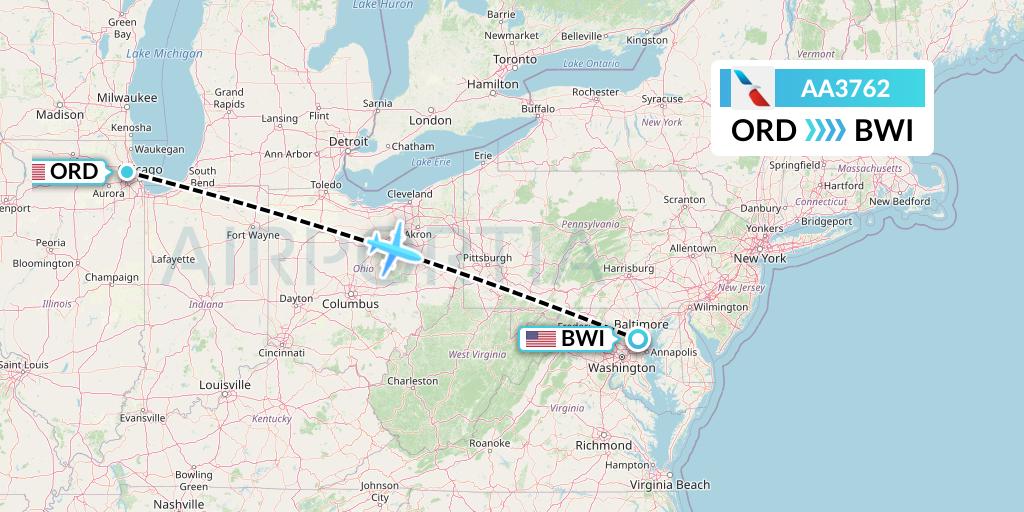 AA3762 American Airlines Flight Map: Chicago to Baltimore