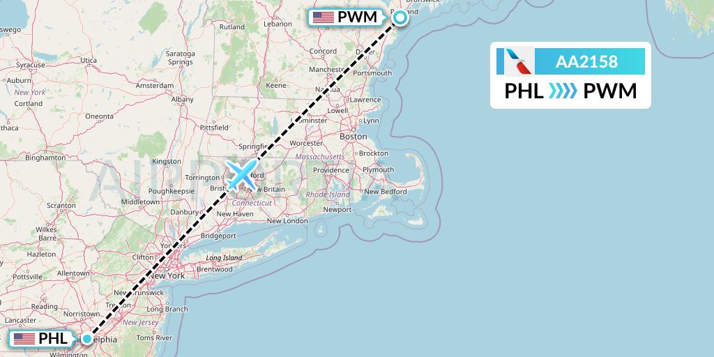 AA2158 American Airlines Flight Map: Philadelphia to Portland