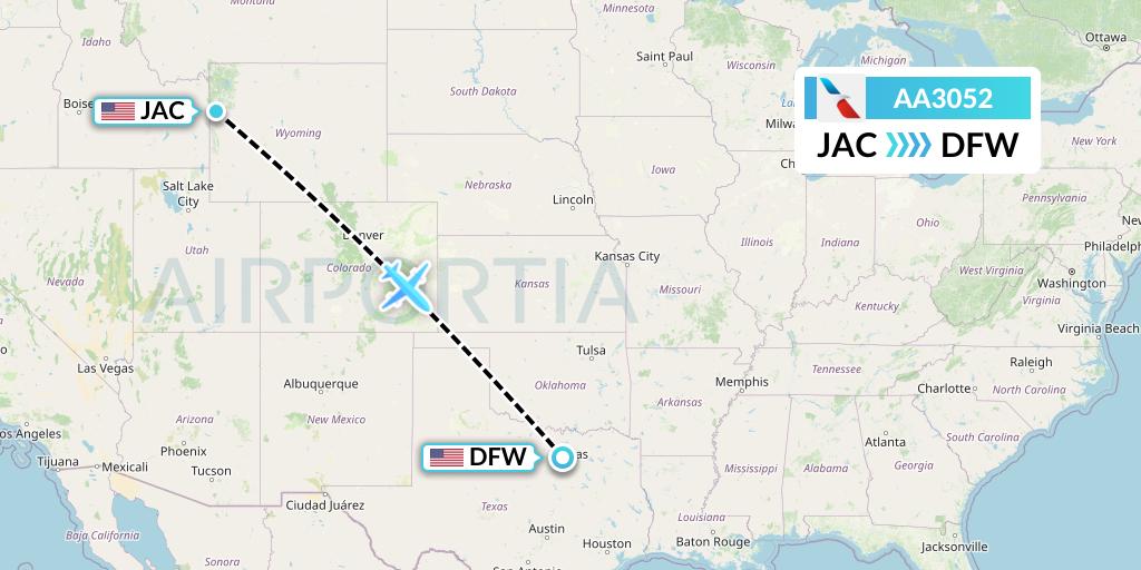 AA3052 American Airlines Flight Map: Jackson to Dallas