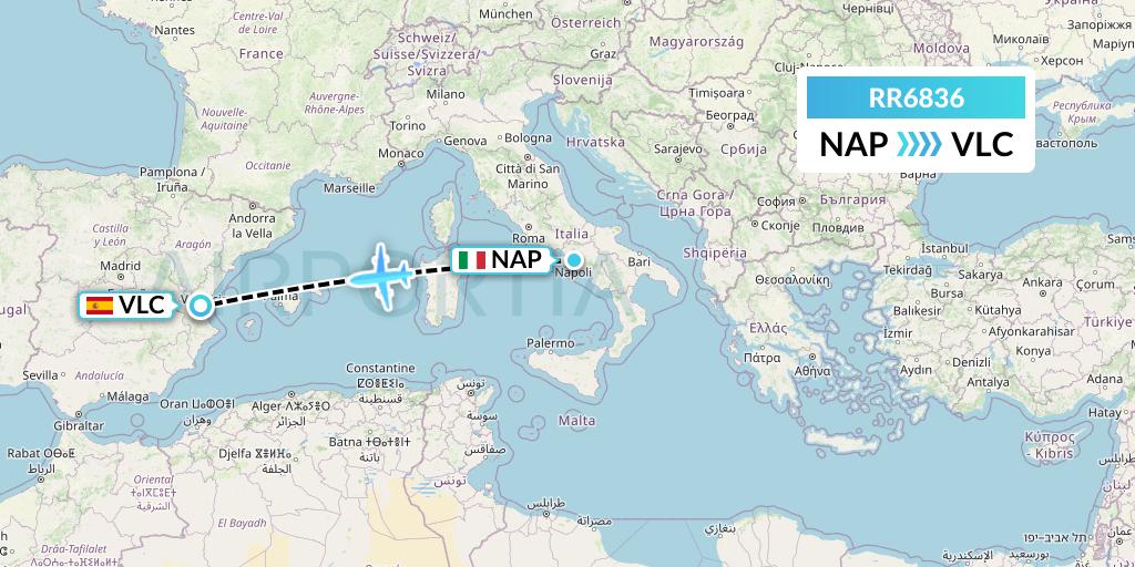 RR6836 Royal Air Force Flight Map: Naples to Valencia