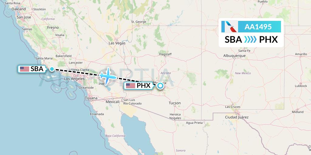 AA1495 American Airlines Flight Map: Santa Barbara to Phoenix