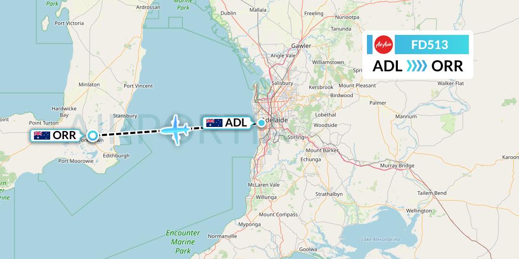 FD513 Thai AirAsia Flight Map: Adelaide to Australia