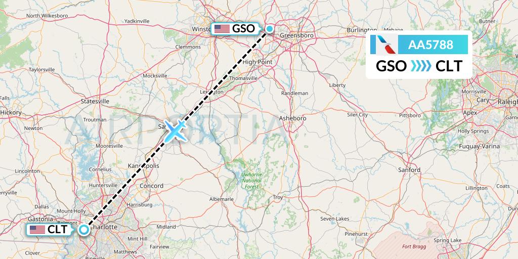 AA5788 American Airlines Flight Map: Greensboro to Charlotte