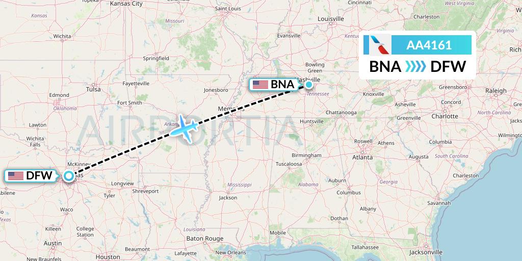 AA4161 American Airlines Flight Map: Nashville to Dallas