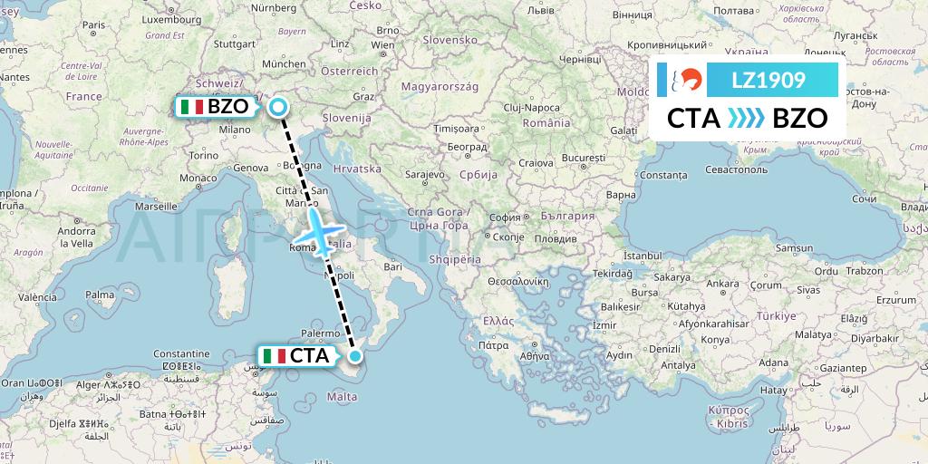LZ1909 Air Link Flight Map: Catania to Bolzano