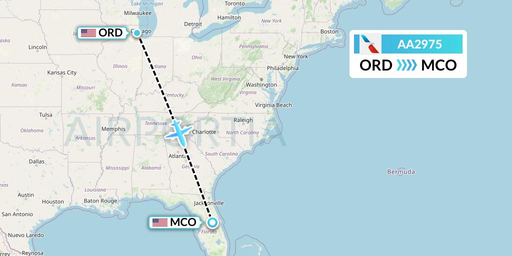 AA2975 American Airlines Flight Map: Chicago to Orlando
