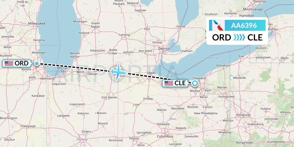 AA6396 American Airlines Flight Map: Chicago to Cleveland