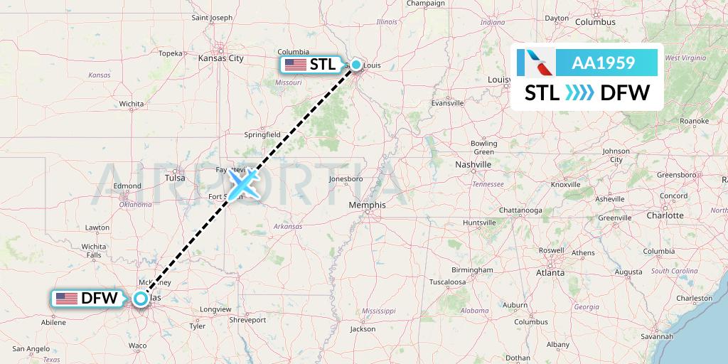 AA1959 American Airlines Flight Map: St. Louis to Dallas
