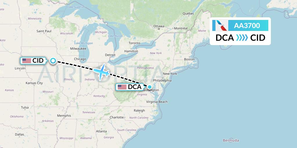 AA3700 American Airlines Flight Map: Washington to Cedar Rapids