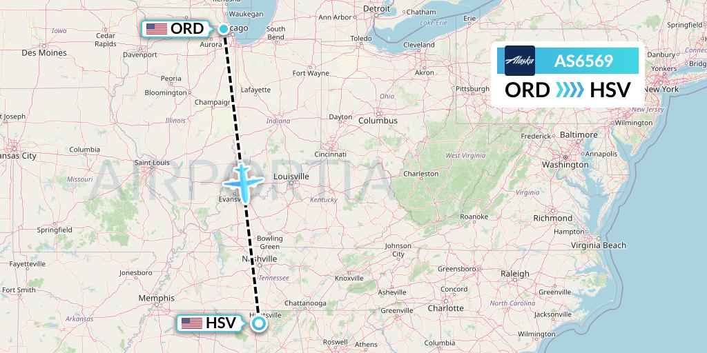 AS6569 Alaska Airlines Flight Map: Chicago to Huntsville