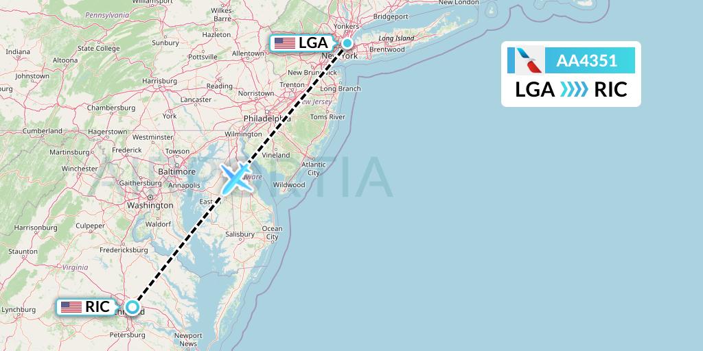 AA4351 American Airlines Flight Map: New York to Richmond