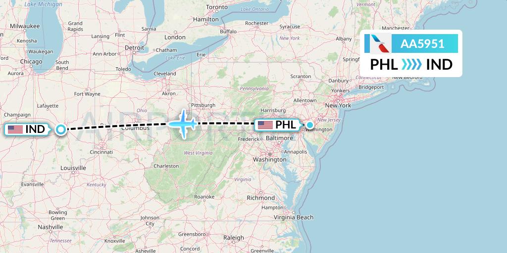 AA5951 American Airlines Flight Map: Philadelphia to Indianapolis