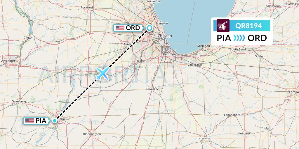 QR8194 Qatar Airways Flight Map: Peoria to Chicago
