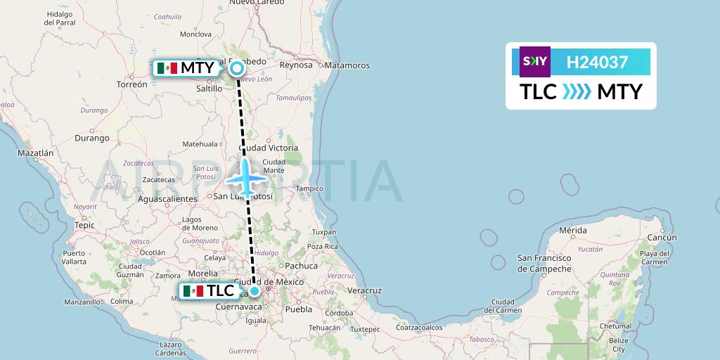 H24037 Sky Airline Flight Map: Mexico City to Monterrey