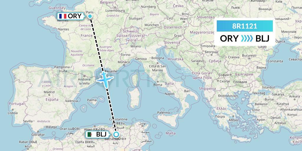 8R1121 Amelia Flight Map: Paris to Batna