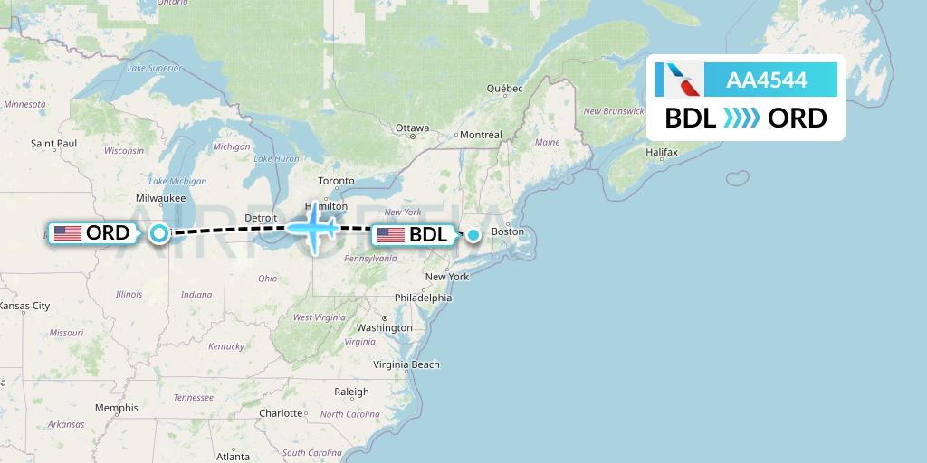 AA4544 American Airlines Flight Map: Windsor Locks to Chicago