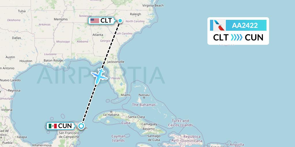 AA2422 American Airlines Flight Map: Charlotte to Cancun
