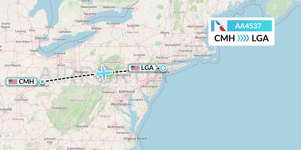 AA4537 American Airlines Flight Map: Columbus to New York