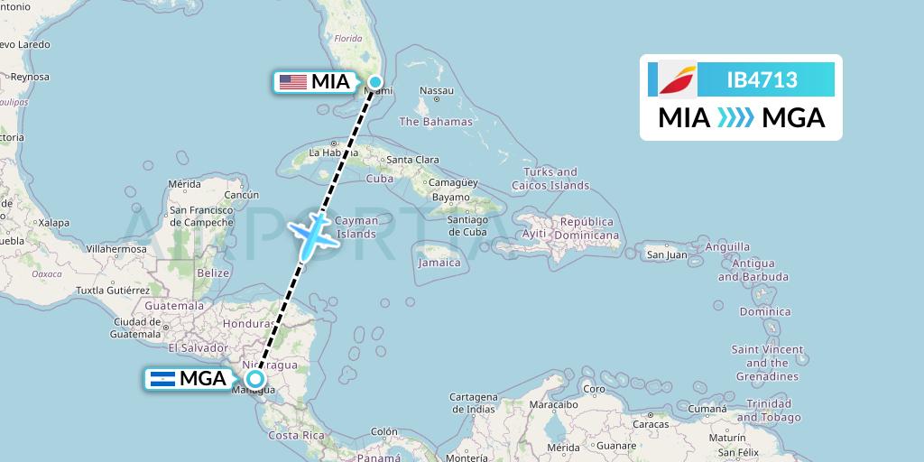 IB4713 Iberia Flight Map: Miami to Managua