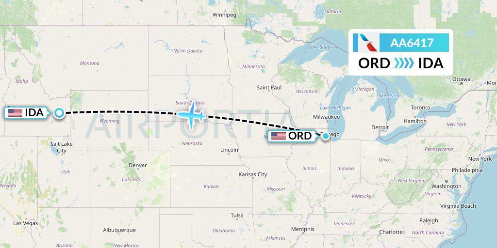 AA6417 American Airlines Flight Map: Chicago to Idaho Falls