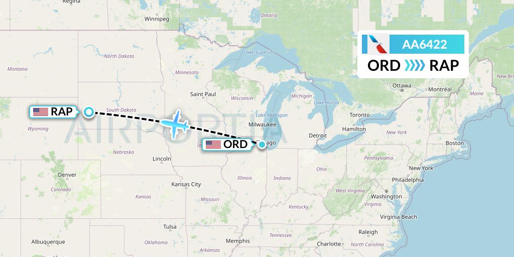 AA6422 American Airlines Flight Map: Chicago to Rapid City