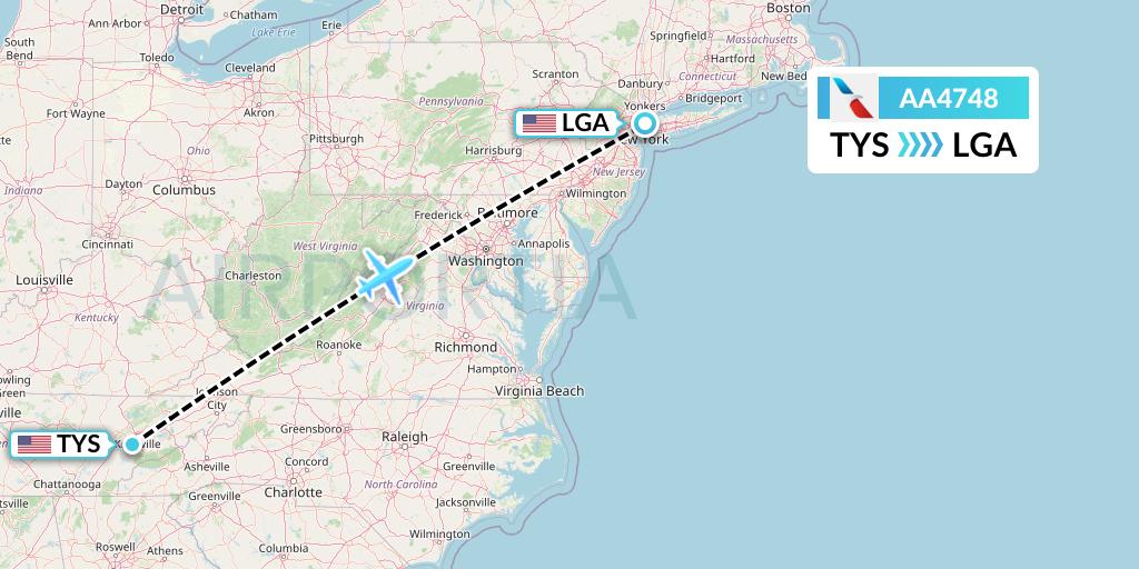 AA4748 American Airlines Flight Map: Knoxville to New York