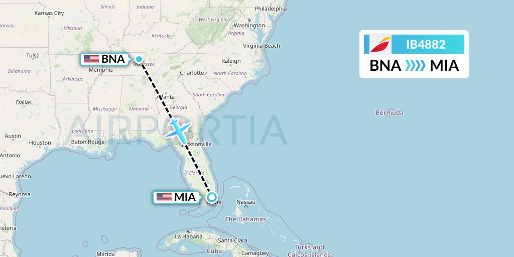 IB4882 Iberia Flight Map: Nashville to Miami