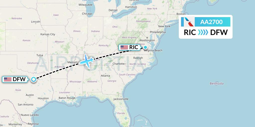 AA2700 American Airlines Flight Map: Richmond to Dallas