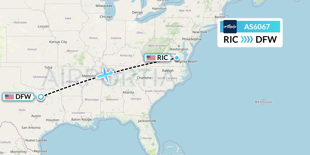 AS6067 Alaska Airlines Flight Map: Richmond to Dallas
