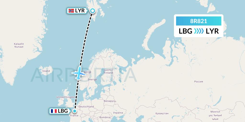 8R821 Amelia Flight Map: Paris to Longyearbyen