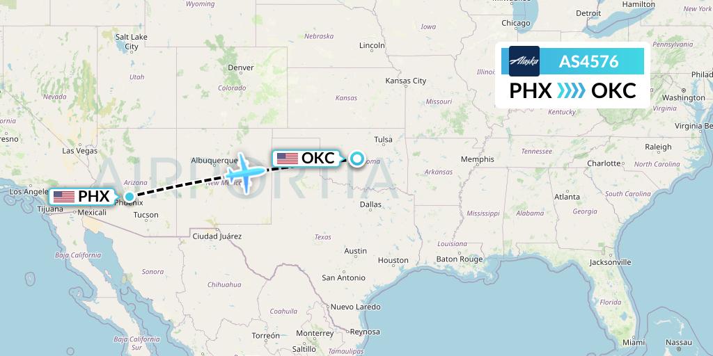 AS4576 Alaska Airlines Flight Map: Phoenix to Oklahoma City