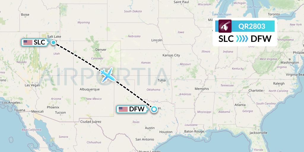 QR2803 Qatar Airways Flight Map: Salt Lake City to Dallas