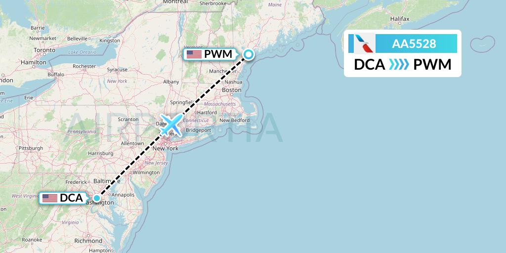 AA5528 American Airlines Flight Map: Washington to Portland