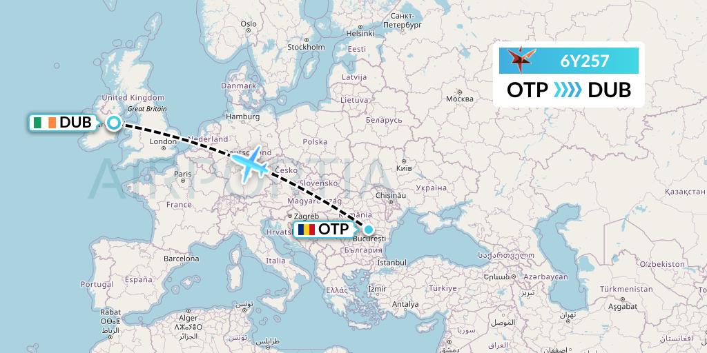 6Y257 SmartLynx Flight Map: Bucharest to Dublin