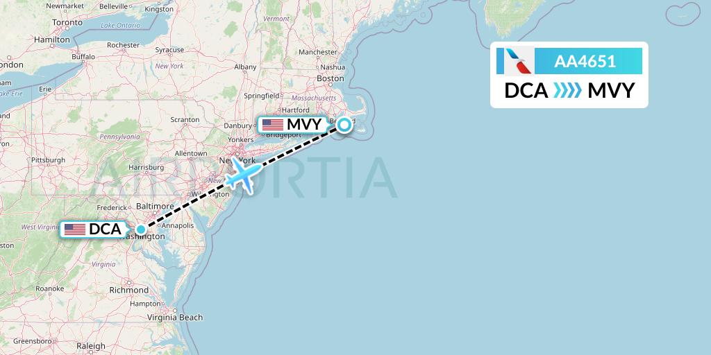 AA4651 American Airlines Flight Map: Washington to Martha's Vineyard
