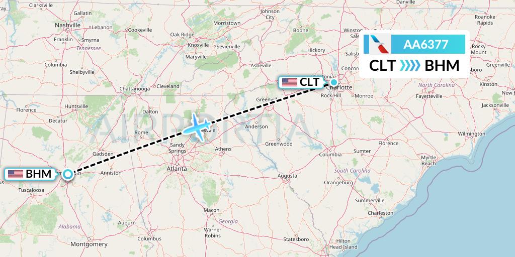 AA6377 American Airlines Flight Map: Charlotte to Birmingham
