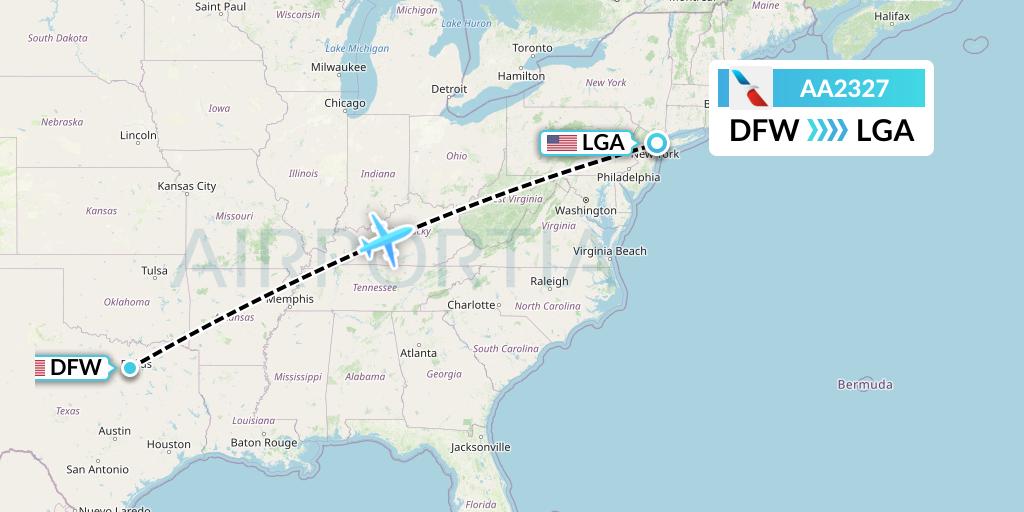 AA2327 American Airlines Flight Map: Dallas to New York