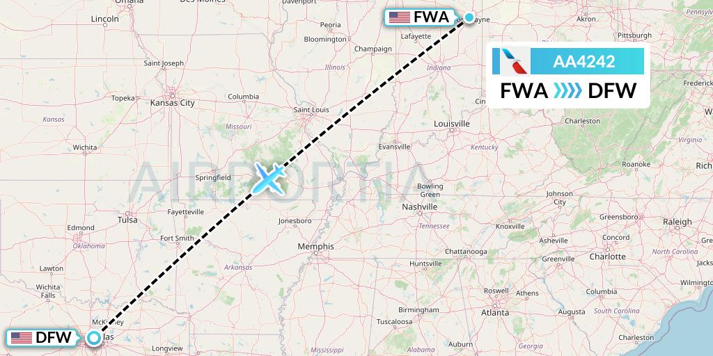 AA4242 American Airlines Flight Map: Fort Wayne to Dallas