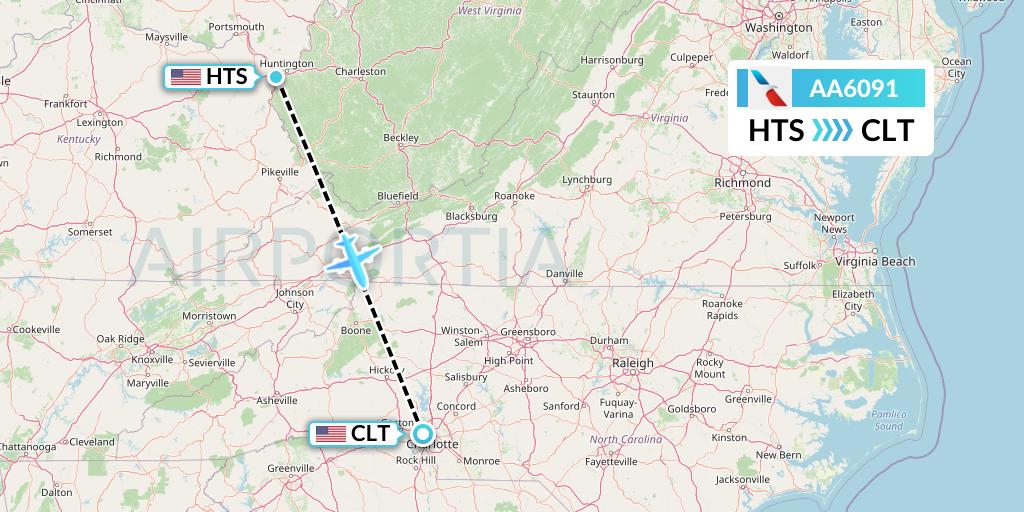 AA6091 American Airlines Flight Map: Huntington to Charlotte