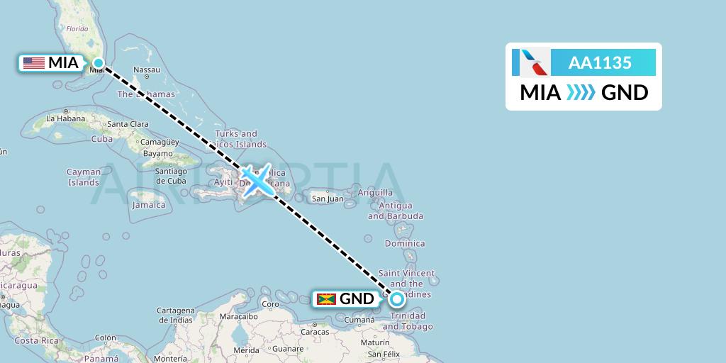 AA1135 American Airlines Flight Map: Miami to Point Salines