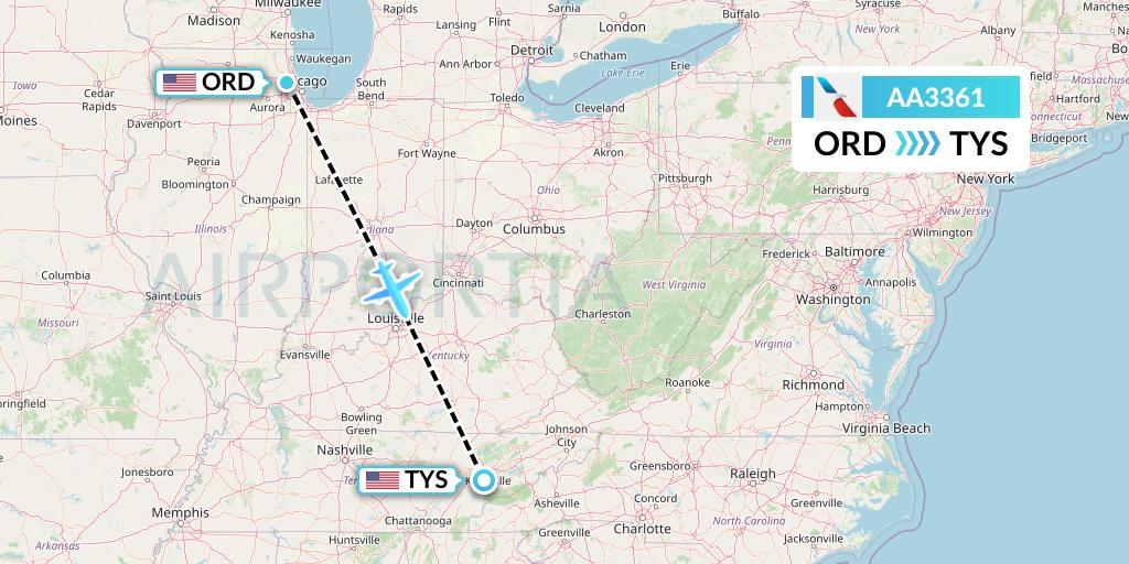 AA3361 American Airlines Flight Map: Chicago to Knoxville