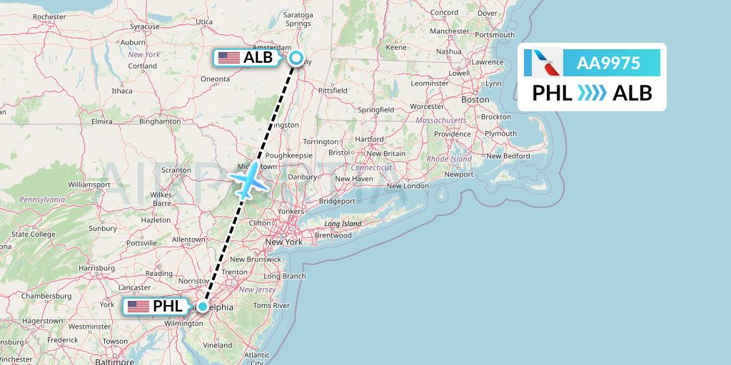 AA9975 American Airlines Flight Map: Philadelphia to Albany