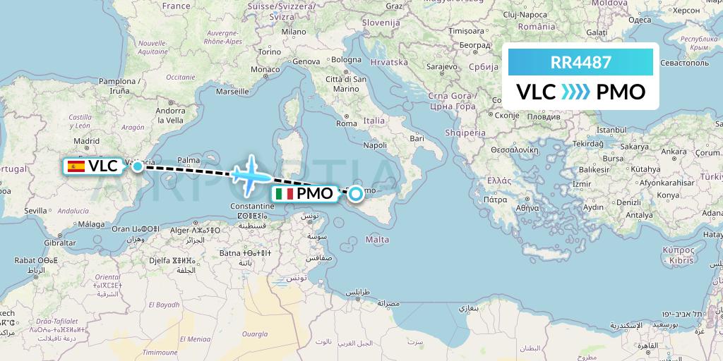RR4487 Royal Air Force Flight Map: Valencia to Palermo