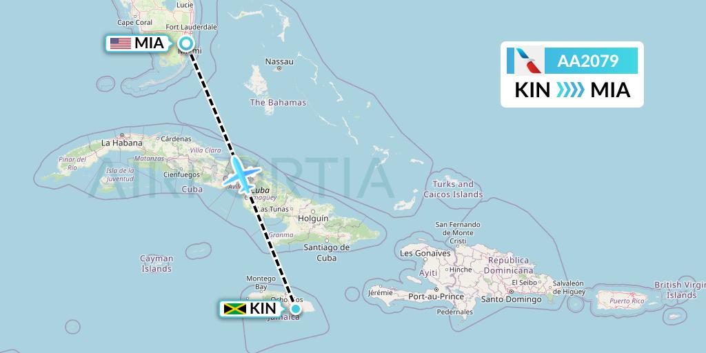 AA2079 American Airlines Flight Map: Kingston to Miami