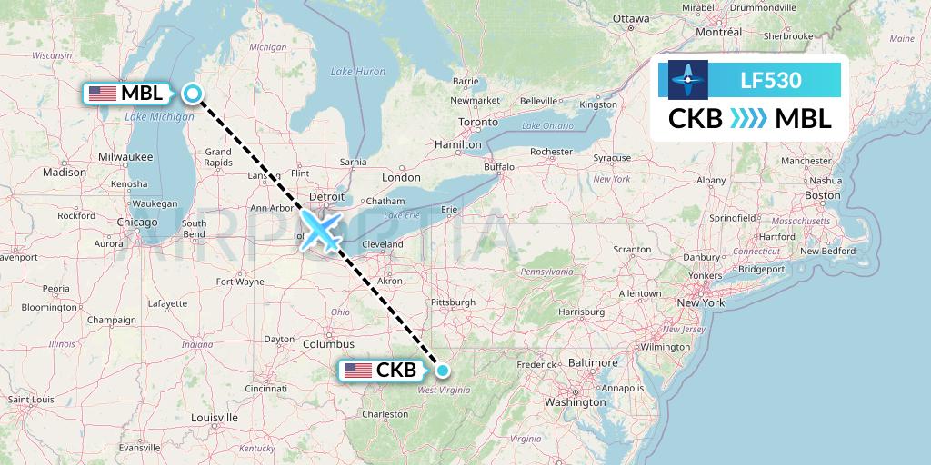 LF530 Corporate Flight Management Flight Map: Clarksburg to Manistee