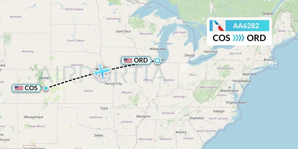 AA6282 American Airlines Flight Map: Colorado Springs to Chicago