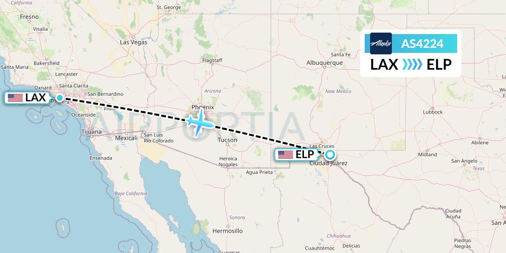 AS4224 Alaska Airlines Flight Map: Los Angeles to El Paso
