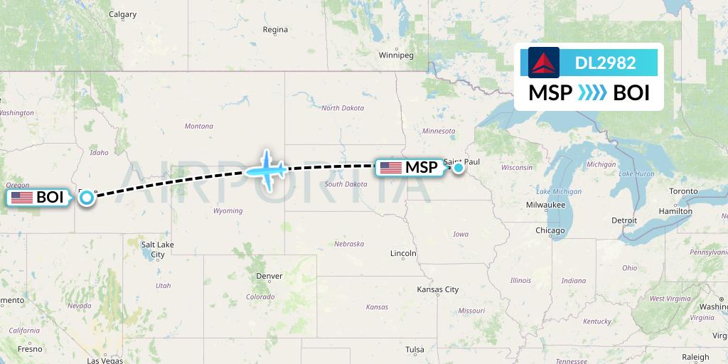 DL2982 Delta Air Lines Flight Map: Minneapolis to Boise